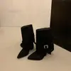 Botines Cortos con Punta y Hebilla de Cinturón para Mujer 2026 Otoño Nuevo Estilo Tacón Grueso Adelgazantes Temperamento Botas de Moda Tacón Medio Punta Redonda Botas para Mujer