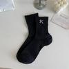 Primavera y Verano Miu Estilo Ballet Bordado Ultradelgado Lazo Calcetines de Mujer Media Caña Calcetines de Algodón Dulce Color Puro Calcetines de Rizo