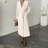 Corea del Sur chic elegante elegante suelto cuello chal con cordones largo abrigo de lana abrigo de lana otoño e invierno ropa de mujer