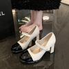 Zapatos de Mujer Franceses de Moda Estilo Chanel 2025 Primavera Nuevos Zapatos Mary Jane con Tacones Gruesos, Zapatos de Salón que Aumentan la Altura y Adelgazan