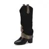 2023 novas botas femininas de couro com bico redondo, cano, botas da moda, salto alto grosso, sapatos femininos, tamanhos 40-50, botas de comércio exterior