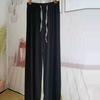 Pantalones nuevos de verano con cordón ancho para mujer, pantalones casuales de seda de hielo para primavera y verano con caída, pantalones rectos hasta el suelo