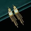 Pendientes de Borla de Jade con Aguja de Plata 925 Estilo Chino Pendientes Largos Dorados Ruyi de Hotan Accesorios Personalizados Hanfu