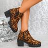 Comércio exterior transfronteiriço novo europeu e americano cabeça redonda estampa de leopardo inverno salto grosso tubo baixo 2024 outono e inverno novas botas martin mulheres
