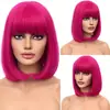 Disfraz Cosplay de Halloween Peluca de Seda de Alta Temperatura Flequillo Color Sólido Bob Pieza Completa para la Cabeza con Gafas y Malla para el Cabello