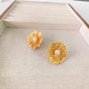 Aretes de Tuerca Retro Franceses de Lujo Ligero Fuego Artificial Chapados en Oro Real Cobre Aguja de Plata 925 Personalizados con Incrustaciones de Perlas Cultivadas