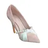 Elegantes zapatos de tacón alto de punta fina con lazo de perlas estilo francés para mujer, modelo nuevo con tacones finos y acabado de gamuza, zapatos de dama absolutamente hermosos
