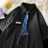 Comercio Exterior Estilo Japonés Retro Delgada Corbata JK Camisa de Hombre Verano Estilo Coreano Moda Suelta Ins Pareja Combinación Total Color Sólido