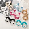 Aretes de Flor de Rafia Transfronterizos, Aretes de Corona Tejidos a Mano, Aretes de Margarita Festivos Estilo Bohemio