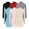 Vestido Gris de Cuello Alto de Manga Larga para Mujer, Vestido Interior Ajustado para Primavera y Otoño, Ceñido al Cuerpo, Falda Corta que Resalta las Caderas