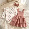 AliExpress Transfronterizo Bebé Niño Pequeño Otoño Invierno Acanalado Manga Larga Manga Abullonada Mameluco Peto Lazo Doble Capa Falda Esponjosa Diadema