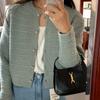 Chic Coreano Otoño e Invierno Estilo Chanel Vintage Cuello Redondo Textura Diseño Tejido Suéter Corto de Punto Holgado de Manga Larga