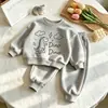 Conjunto Esportivo de Duas Peças para Meninos Primavera e Outono Estilo Coreano Lindo Dinossauro Moletom de Gola Redonda Calça de Moletom Conjunto de Duas Peças para Crianças ao Ar Livre