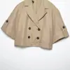 Comercio Exterior Transfronterizo Ropa Femenina 2026 Moda Europea y Americana Holgado Doble Botonadura Manga Fruncida Gabardina para Mujer D6365854