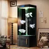 Aquário Vertical de Chão para Sala de Estar, Pequeno e Médio Porte, Filtração Traseira Integrada, Produção de Oxigênio, Vidro Ultra-Branco, Sem Borda