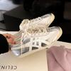 Zapatillas Deportivas Casuales de Cuero Genuino de Vaca con Bloques de Color para Mujer 2026 Otoño Nuevo Estilo Plateado Versátil Ligeras Zapatos de Entrenamiento Alemanes Verano
