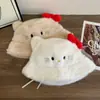 Chapéu Boina de Pelúcia Gatinho Doce de Pescador para Mulheres no Outono e Inverno, Proteção Quente para Orelhas, Versátil para Mostrar o Rosto com Laço Pequeno