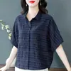 Blusa Casual de Manga Corta de Algodón y Lino Nueva y Elegante para Mujer, Corte Holgado Estilo Murciélago, Camisa de Estilo Vintage para Verano