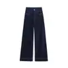 Jeans de pierna recta acampanados color azul mezclilla nuevos para mujer 2026 transfronterizos, pantalones de pierna ancha color azul oscuro petite para estilizar, de largo hasta el suelo