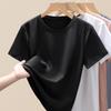 Camiseta de manga corta de algodón mercerizado 80 con amoníaco líquido para mujer, verano, cuello redondo, ajustada, algodón caballo, camiseta de alta gama, camisa básica, seda helada