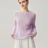 Suéter de cachemira para mujer con diseño de corte, ribete de lentejuelas, cuello redondo, perfecto como capa base para otoño e invierno, nuevo estilo de moda, versátil, color liso y top elegante