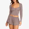 Nuevos Tops de Yoga de Manga Larga con Diseño de Botones Otoño e Invierno Transfronterizos para Usar como Prenda Exterior Ropa de Yoga de Secado Rápido Pilates Tops Deportivos