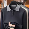 Camiseta de manga larga estilo Old Money para hombre, con lana y seda, nueva colección otoño 2026, con cuello, color liso, diseño simple y casual