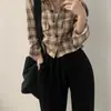 Camisa Xadrez Outono Curta Longa Manga Coreana Chique