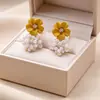 Pendientes Estilo Floral con Circonita y Perlas Delicadas, Pendientes de Lujo de Alta Gama, Pendientes Dulces de Moda Coreana
