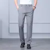 Calças de Seda Masculinas para Pais de Meia-Idade, Verão 2026, Estilo Business, Elástico, Cintura Média-Alta, Perna Reta, Calça Social Casual