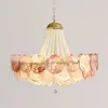 Novo lustre redondo de pérolas de designer francês transfronteiriço para sala de estar, sala de jantar e quarto, luz pendente de vidro fosco de alta qualidade