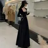 Vestido Cuadrado de Punto para Mujer, Estilo Francés, Ajustado, Manga Larga, Otoño e Invierno, Directo de Fábrica, Transfronterizo