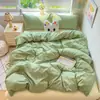 Juego de Cuatro Piezas de Algodón Cepillado Espeso Clase a, Sábana de Algodón Lavado Estilo Fresco, Funda de Edredón, Funda de Almohada, Juego de Tres Piezas para Dormitorio de Estudiante, Estilo Ins