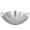 Wok Comercial de Acero Inoxidable 201 Engrosado Binaural Grande Doble Mango Sin Recubrimiento Cantina Hotel
