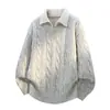 Outono e Inverno Novo Tricô com Gola e Meio Zíper Masculino Retrô Trançado Solto Falso Duas Peças Suéter Básico