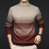 Suéter de Bloques de Color de Moda 100% Lana Pura para Hombre Otoño e Invierno Nuevo Cuello Alto Delgado Cálido Suéter Grueso Camisa de Punto para Base