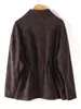 Roupas Femininas Estilo Europeu e Americano Transfronteiriças Outono 2026 Novo Estilo Jaqueta de Couro com Lapela e Cinto, Tamanho Grande Top de Couro Genuíno
