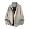 Chaqueta bomber retro americana tie-dye mate con cuello alto, chaqueta exterior funcional de retazos estilo corto para hombre de otoño, chaqueta de cuero de moda