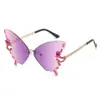 Gafas de sol sin montura con borde de diamantes en forma de mariposa, nuevas, transfronterizas, de Shein, para mujer, moda europea y americana, personalidad exagerada
