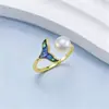 Anillo de Perla de Agua Dulce Natural de Alto Brillo para Mujer, Mariposa de Concha de Abulón de Gama Alta, Joyería de Moda Ajustable, Venta al por Mayor