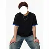 Camiseta Masculina Color Block Retrô Manga Curta Simples Solta Moderna para o Dia a Dia Meia Manga Casual Versátil Verão Gola Redonda
