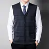 Cardigan de Tricô Masculino Aberto nas Costas Casual Solto Roupa para Idosos Sem Mangas Cardigan Suéter Masculino Outono