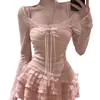 Conjunto de Dos Piezas para Cita: Camisola de Encaje Dulce y Picante Color Durazno con Falda