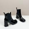 Botines Gruesos de Punta Redonda para Mujer, Nuevo Estilo Otoño/Invierno 2026, Botines de Charol de Tacón Alto, Súper Elegantes, Disponibles en Varias Tallas, Botas Chelsea, Rojo