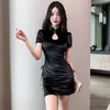 Celebridad 2026 Nuevo Vestido Cheongsam Modificado Estilo Francés Vintage, Cintura Entallada, Color Sólido Manga Corta Vestido de Verano, Estilo Antiguo