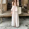 Conjunto de terno elegante e estiloso para mulheres, top de renda com cadarço em V, conjunto de duas peças super bonito e charmoso, novas calças de cintura alta e perna larga