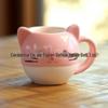 Caneca de cerâmica de gato rosa, escandinava, criativa, fofa, xícara de café, gato pintado à mão, xícara de leite de cerâmica