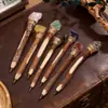 Pluma de Piedra Cruda de Cristal Natural, Bolígrafo, Pluma Mágica de Madera Maciza, Báculo Mágico de Cristal Retro Creativo, Pluma Mágica Europea y Americana