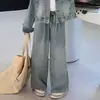 Conjunto Jeans para Meninas Primavera e Outono 2026 Novo Estilo Meninas Grandes Estilo Coreano Jaqueta Roupas de Outono para Crianças Calça de Pernas Largas Conjunto de Duas Peças