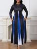 Popular Vestido de Línea A de Amazon 2026 en Europa y América, Otoño e Invierno Cuello Redondo Elegante Femenino Estampado Degradado Largo